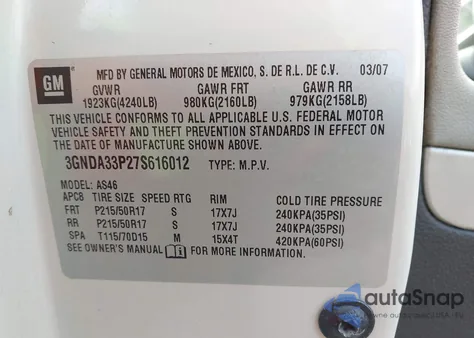 2007 Chevrolet Hhr Lt from USA, damaged, VIN 3GNDA33P27S616012